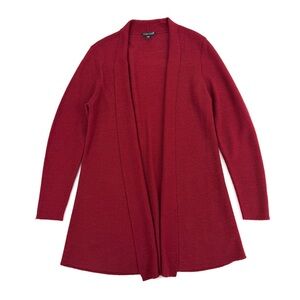 Eileen Fisher 100% Merino Wool Open Front Knit Cardigan Sweater in Red